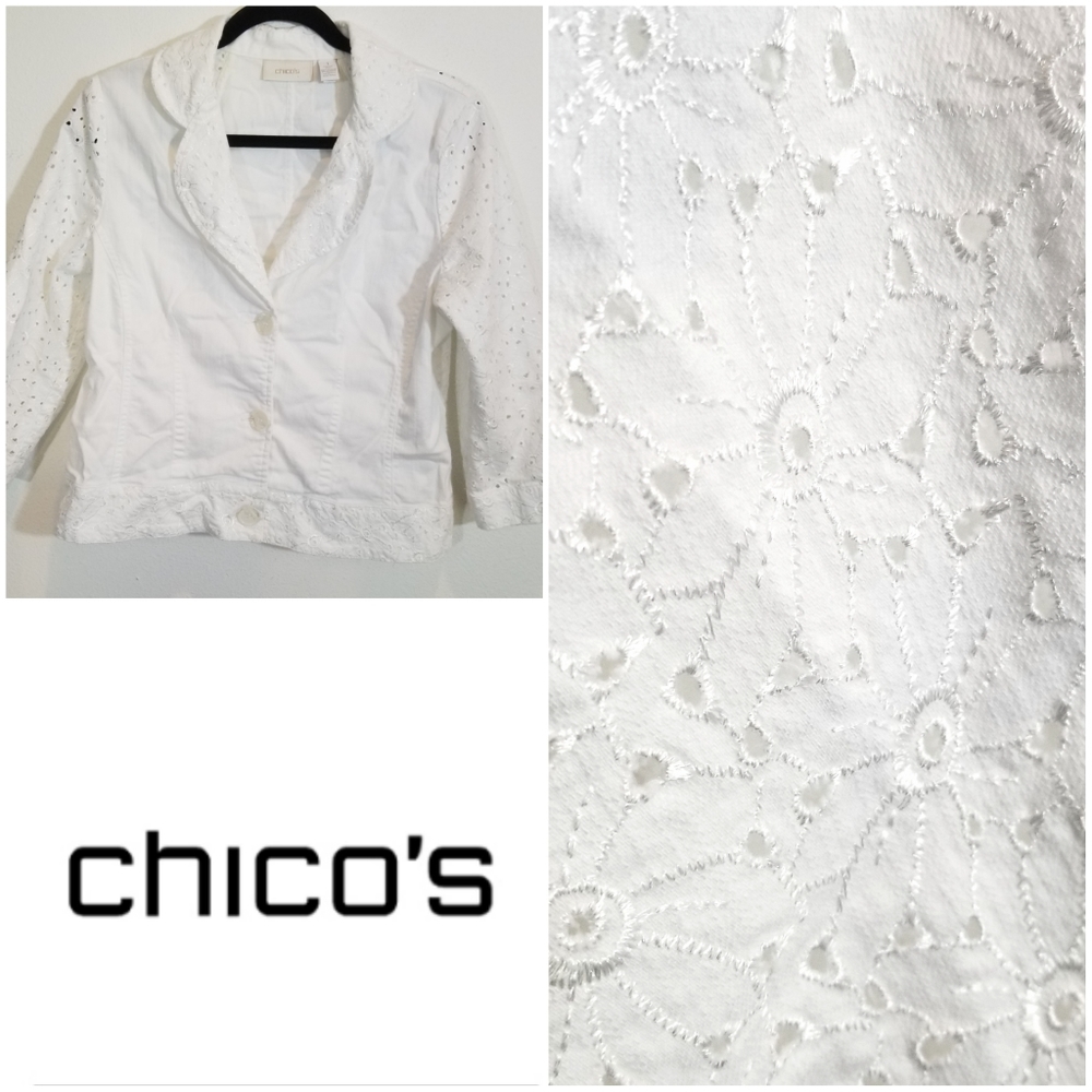 $3 Deal!  Chico's white stretch denim jacket 1